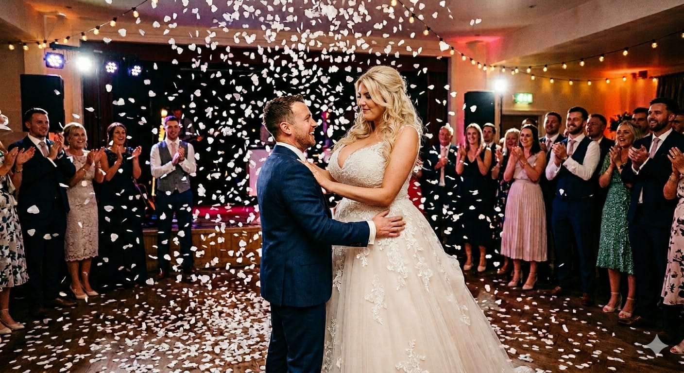 confetti pentru nunta blonda inalta